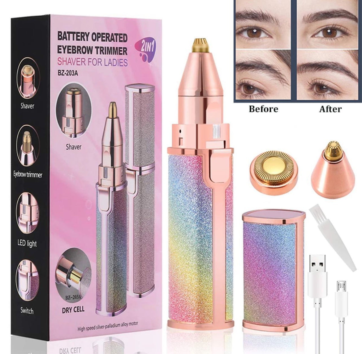 2-in-1 Rechargeable Eyebrow Trimmer & Facial Hair Remover