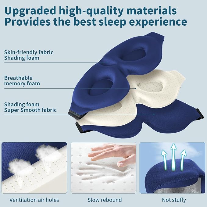 3D PRO Eye Mask | No Pressure on Eyes | 100% Light Blocking Sleep Mask | Breathable Contoured Eye Mask | Soft Adjustable Eye Cover for Men & Women